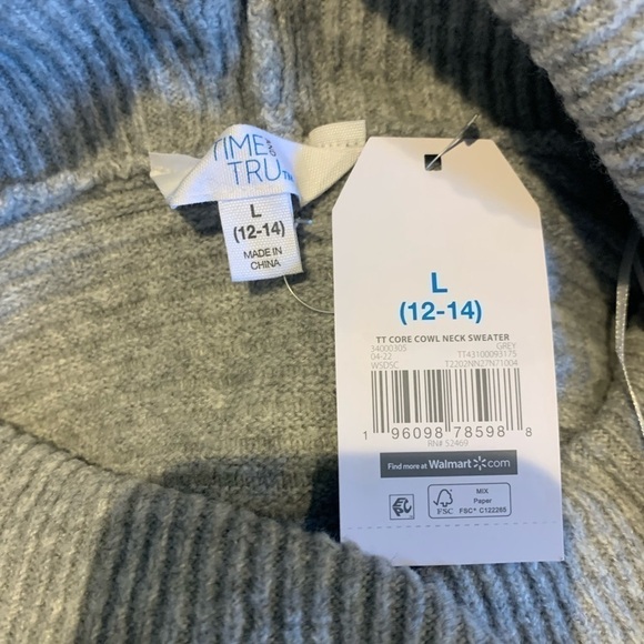 Gray Cowlneck Sweater size large 12/14 New with tags - Picture 4 of 6